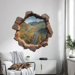 Efekt dziury w ścianie alpaki góry naklejka 3D 60x60