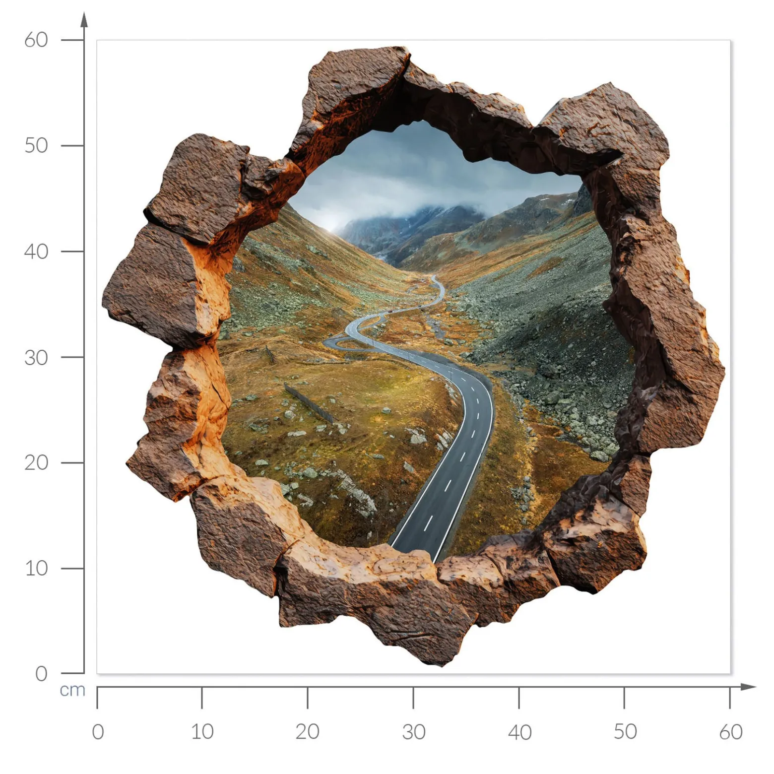 Efekt dziury w ścianie alpaki góry naklejka 3D 60x60