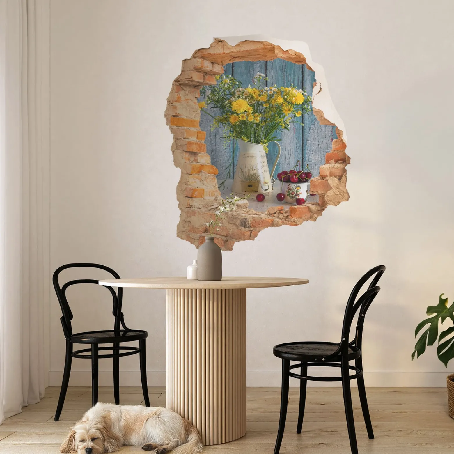 Efekt dziury w ścianie wiejski pejzaż naklejka 3D 68x80