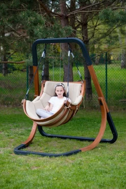 Ekskluzywny Słomkowy Fotel ALPHA Beż Bujak do Ogrodu Wiszące Krzesło Bujane