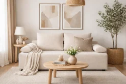 Elegancka kanapa z funkcją spania i pojemnikiem Cushio