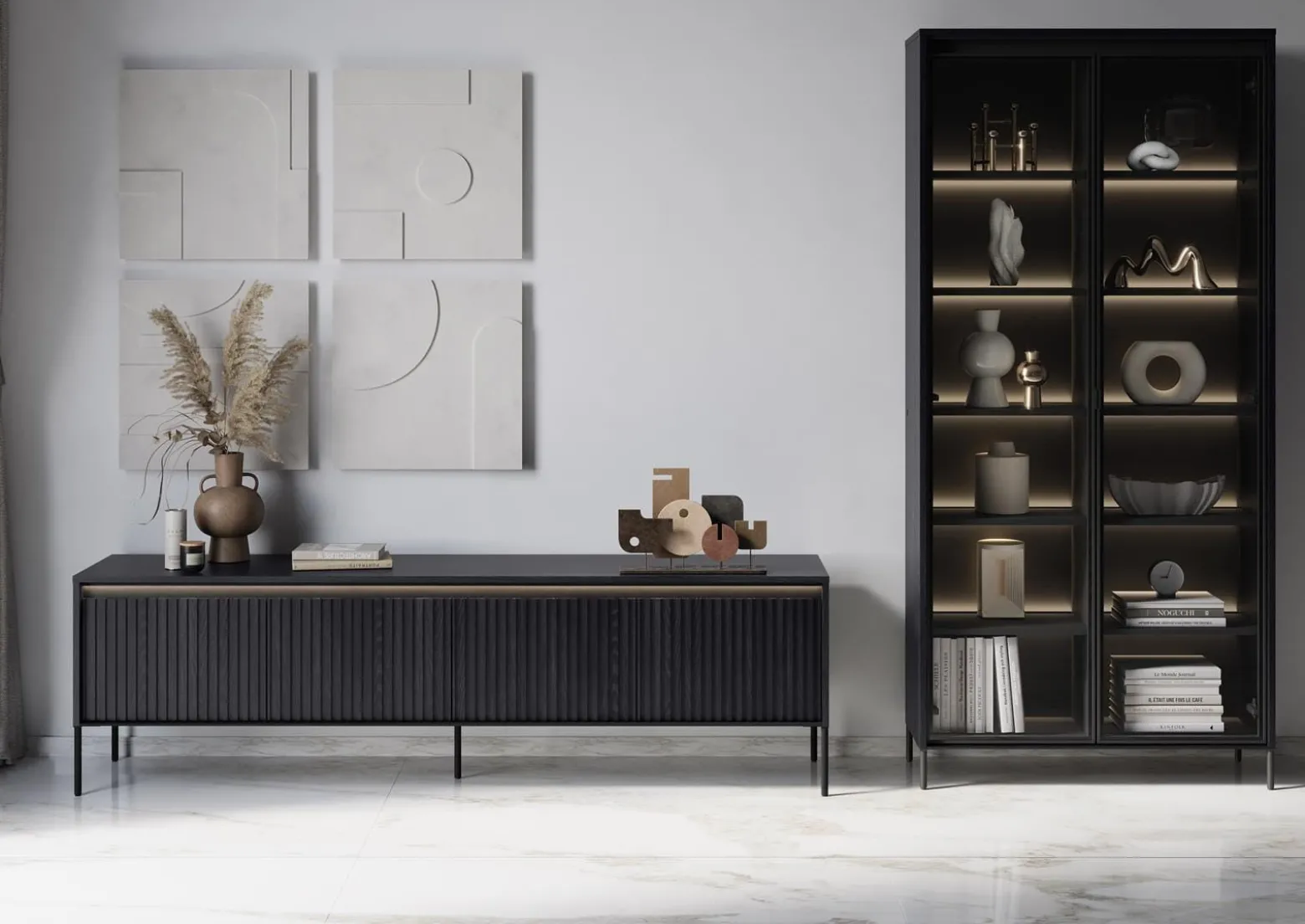 Elegancka szafka pod telewizor z ryflowaniem FLORES