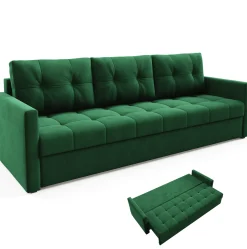 Elegancka sofa OLIVIA 230 cm z funkcją spania pikowana Zielona bonell