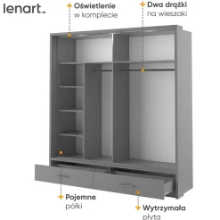 Elegancka szafa przesuwna ARTI dwudrzwiowa z lustrem + oświetlenie LED