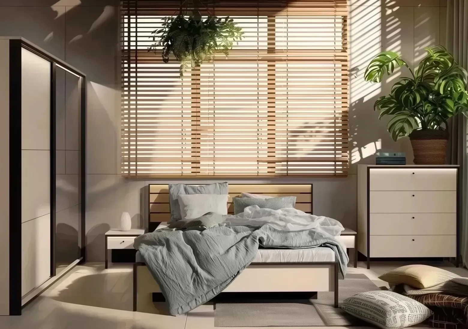 Elegancka szafa przesuwna beżowa 250 cm z dużym lustrem ELLA