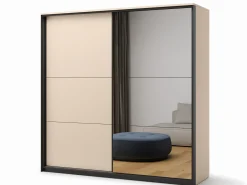Elegancka szafa przesuwna beżowa 250 cm z dużym lustrem ELLA
