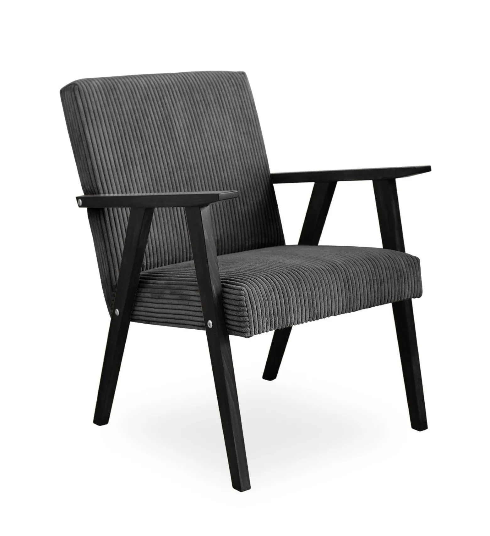 Elegancki sztruksowy fotel LISEK - PRL / ciemny szary Orzech