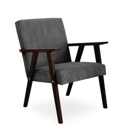 Elegancki sztruksowy fotel LISEK - PRL / ciemny szary Orzech
