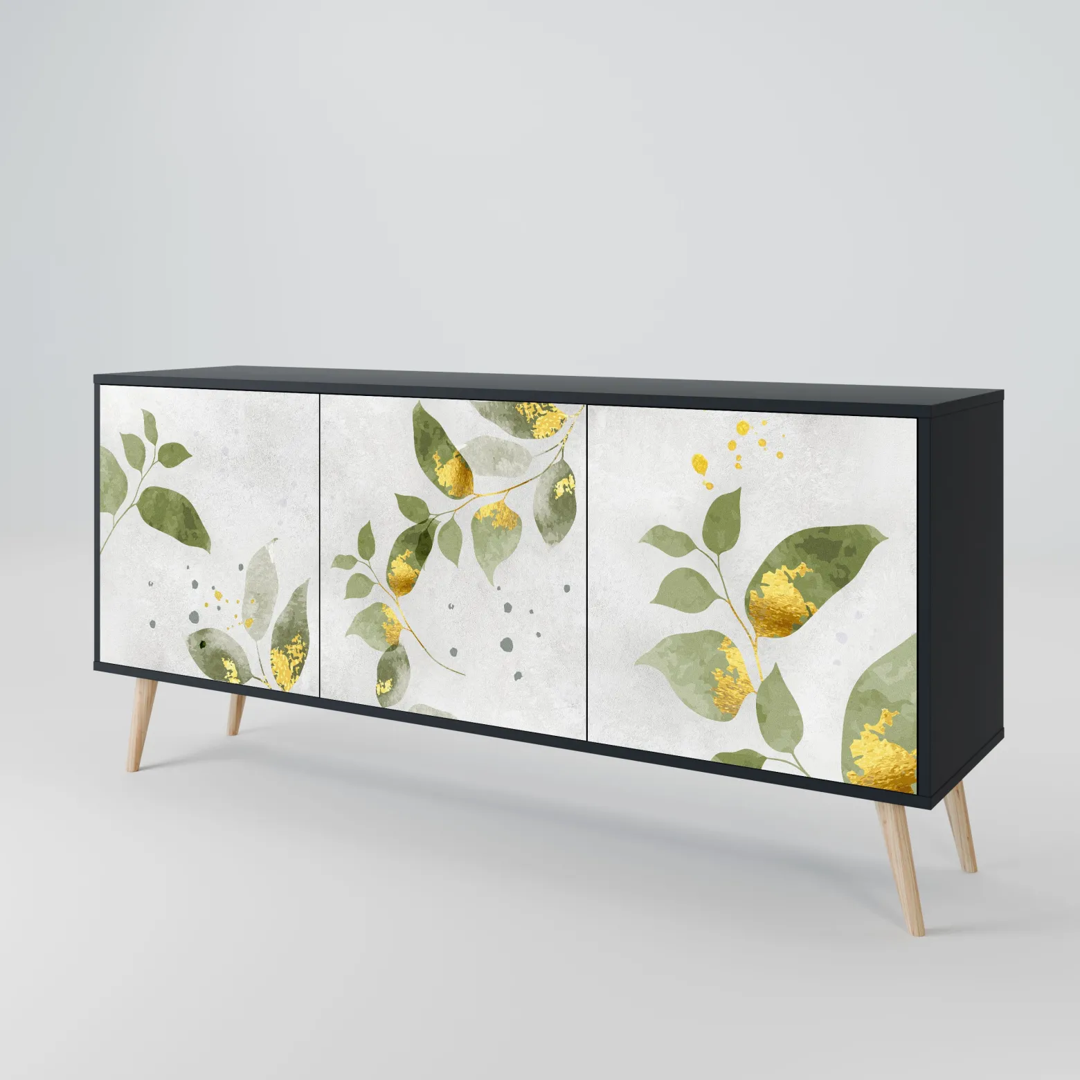 ELEGANT BOTANICS Komoda 3 drzwi Czarna-Bukowa skośna