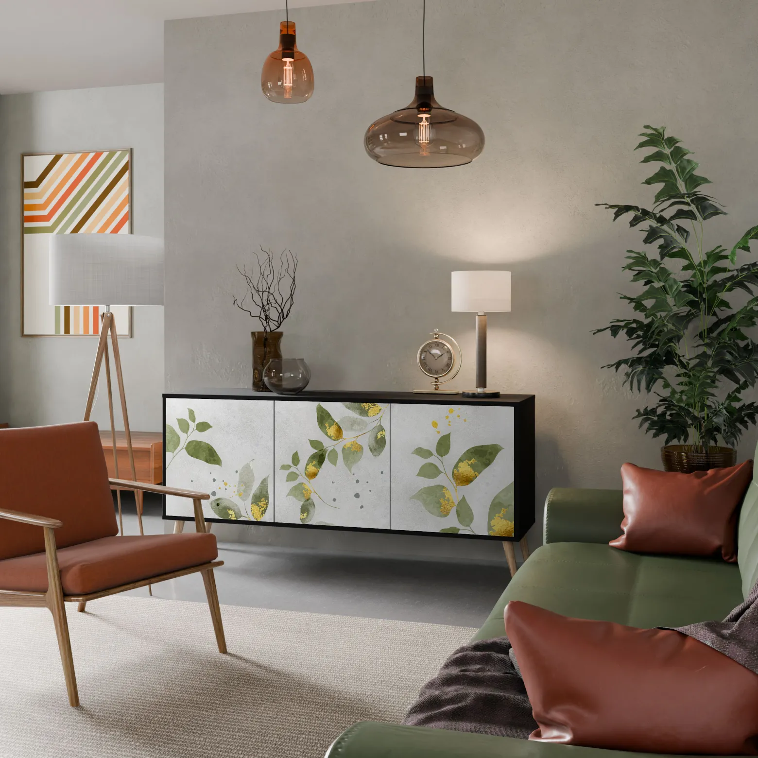 ELEGANT BOTANICS Komoda 3 drzwi Czarna-Bukowa skośna