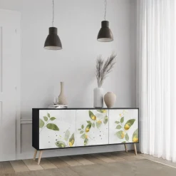 ELEGANT BOTANICS Komoda 3 drzwi Czarna-Bukowa skośna