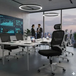 Ergonomiczny fotel biurowy obrotowy mikrosiatka BATI czarno-biały