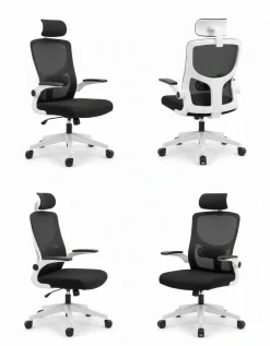 Ergonomiczny fotel biurowy obrotowy mikrosiatka BATI czarno-biały