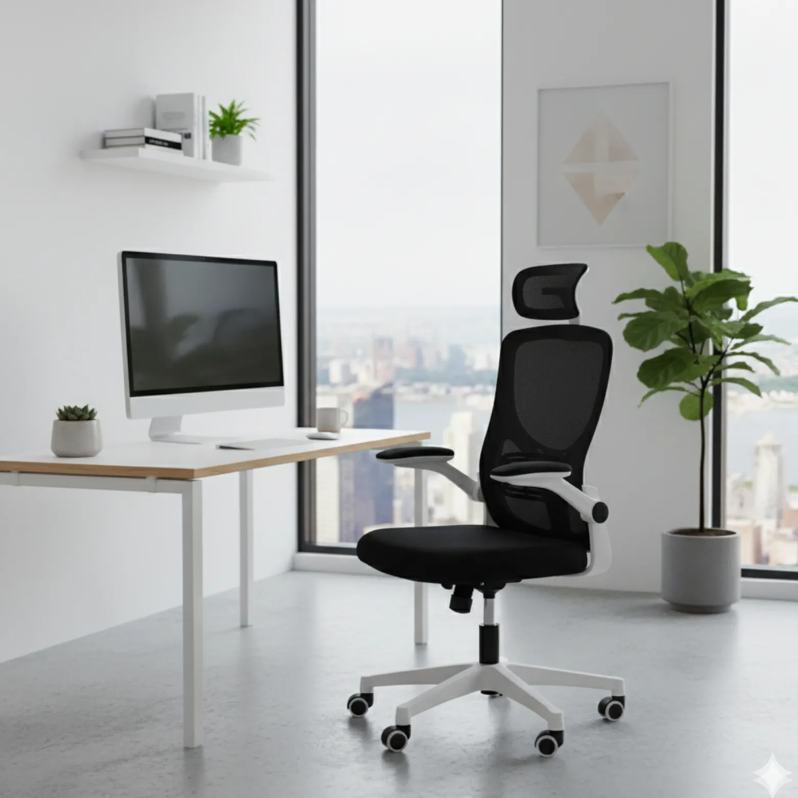 Ergonomiczny fotel biurowy obrotowy mikrosiatka BATI czarno-biały