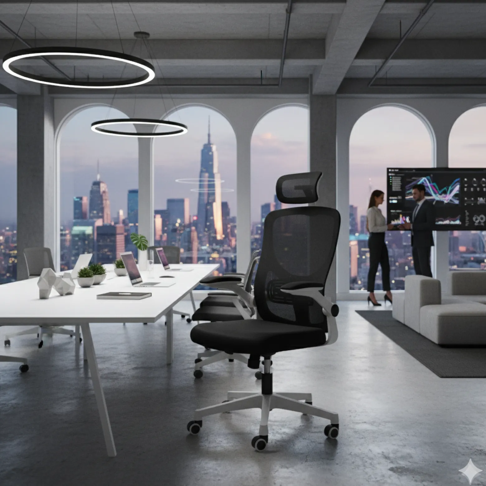Ergonomiczny fotel biurowy obrotowy mikrosiatka BATI czarno-biały