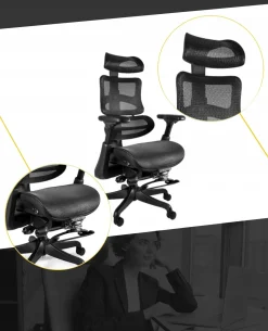 Ergonomiczny fotel ERGOTHRONE z podnóżkiem czarny siatka