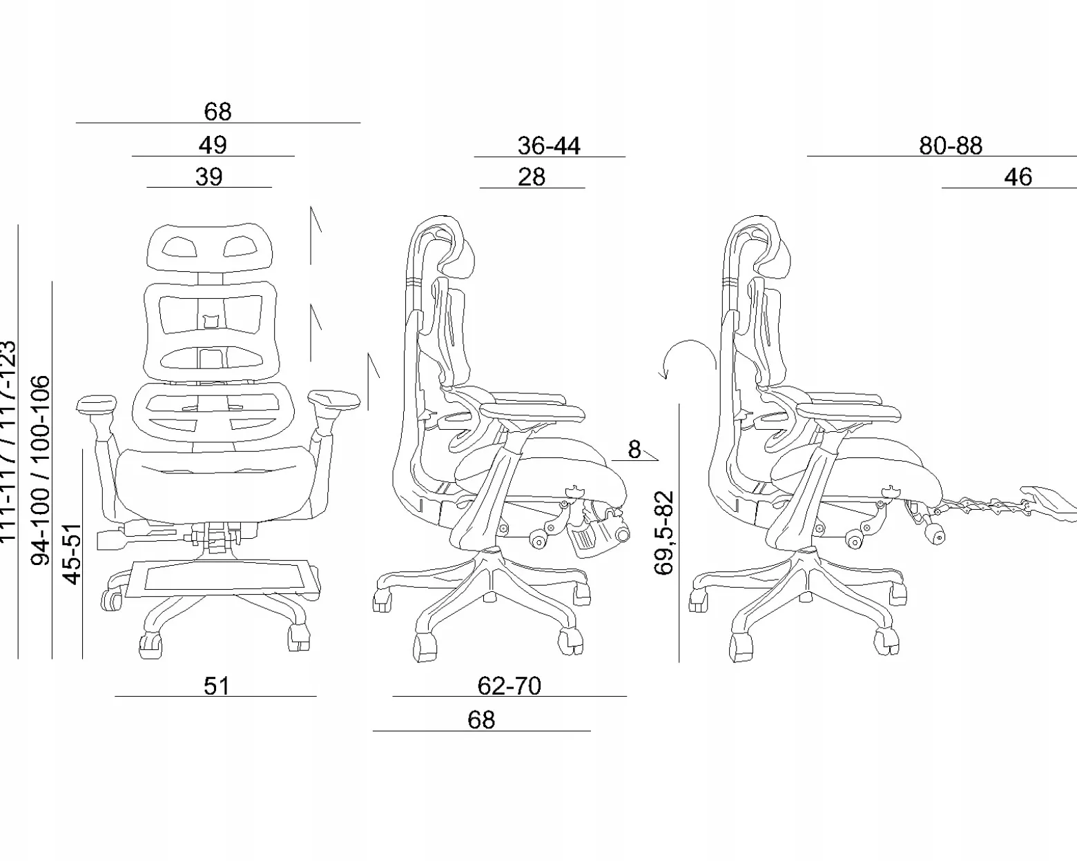 Ergonomiczny fotel ERGOTHRONE z podnóżkiem czarny siatka