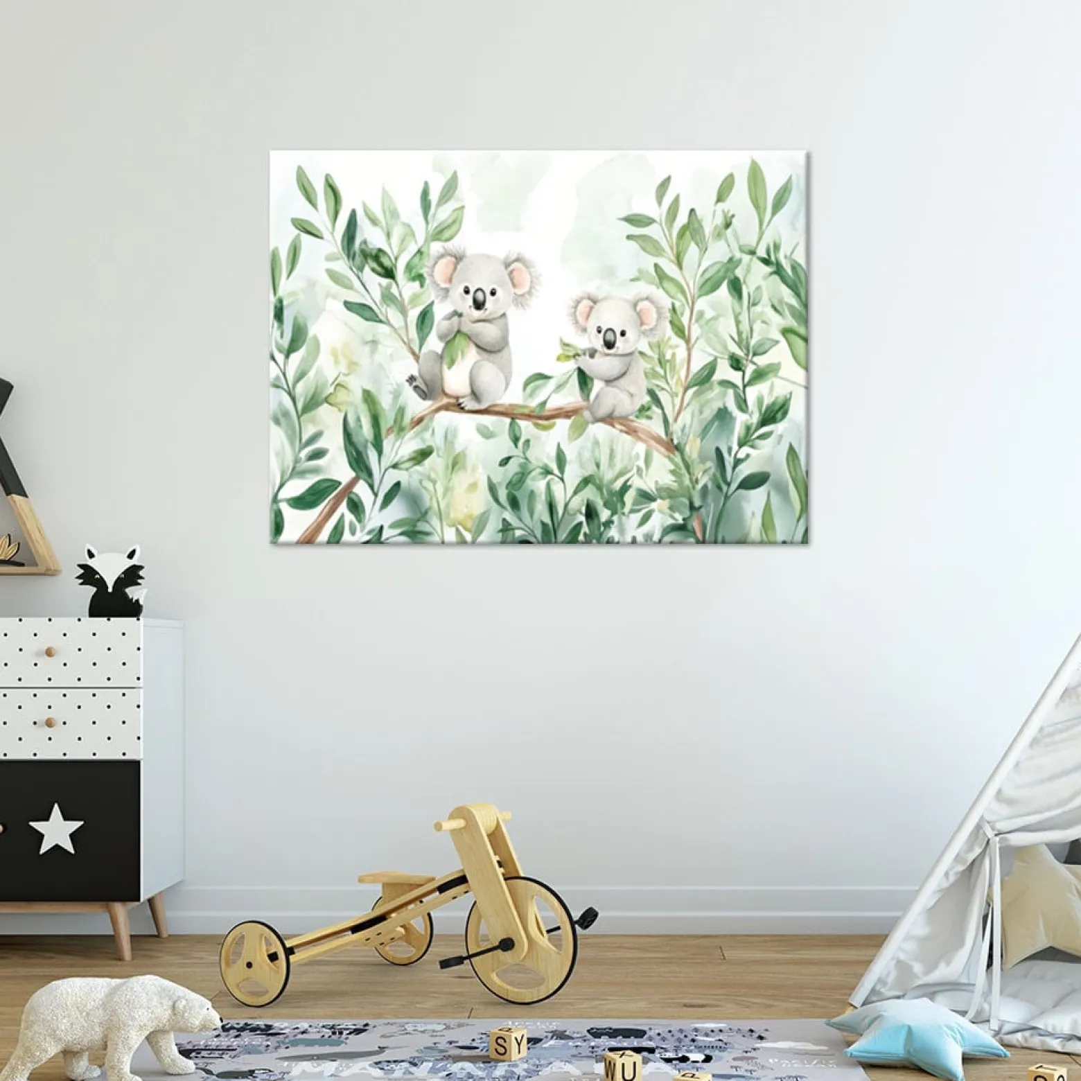 Feeby Obraz do pokoju dziecka, Misie Koala Liście eukaliptusa 60x40