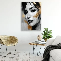 Feeby Obraz na płótnie, Kobieta Portret Złote Akcenty 40x60
