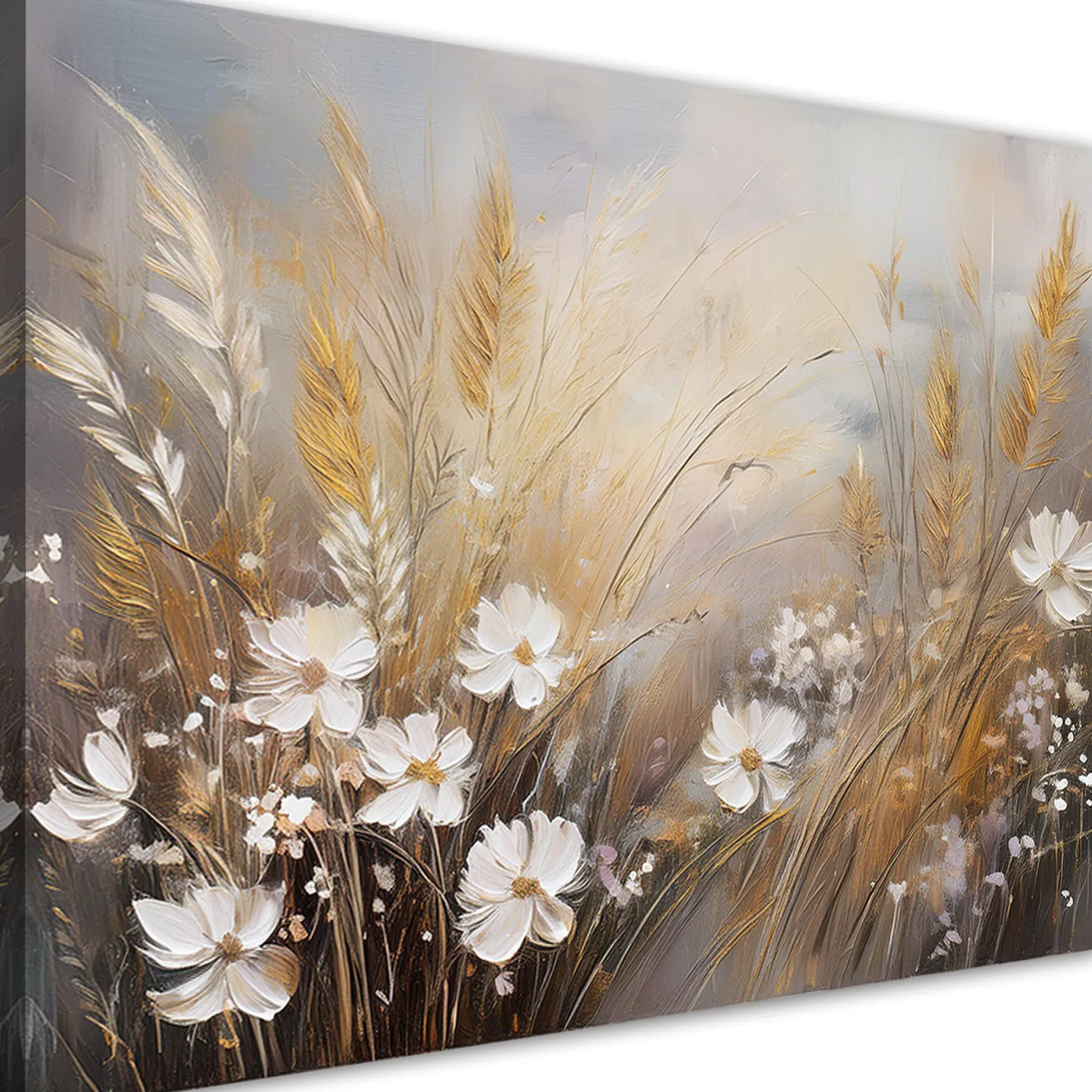 Feeby Obraz na płótnie, Kwiaty polne trawy Boho Beżowy 60x40