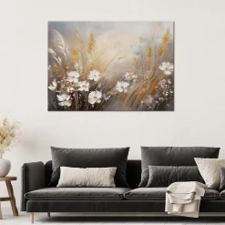 Feeby Obraz na płótnie, Kwiaty polne trawy Boho Beżowy 60x40