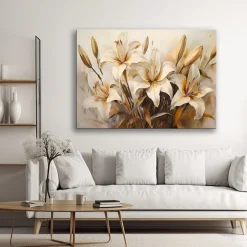Feeby Obraz na płótnie, Lilie Kwiaty w beżu w stylu Boho 60x40