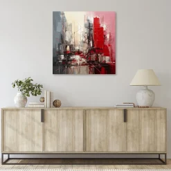 Feeby Obraz na płótnie, Miasto Abstrakcja Czerwony Architektura 30x30
