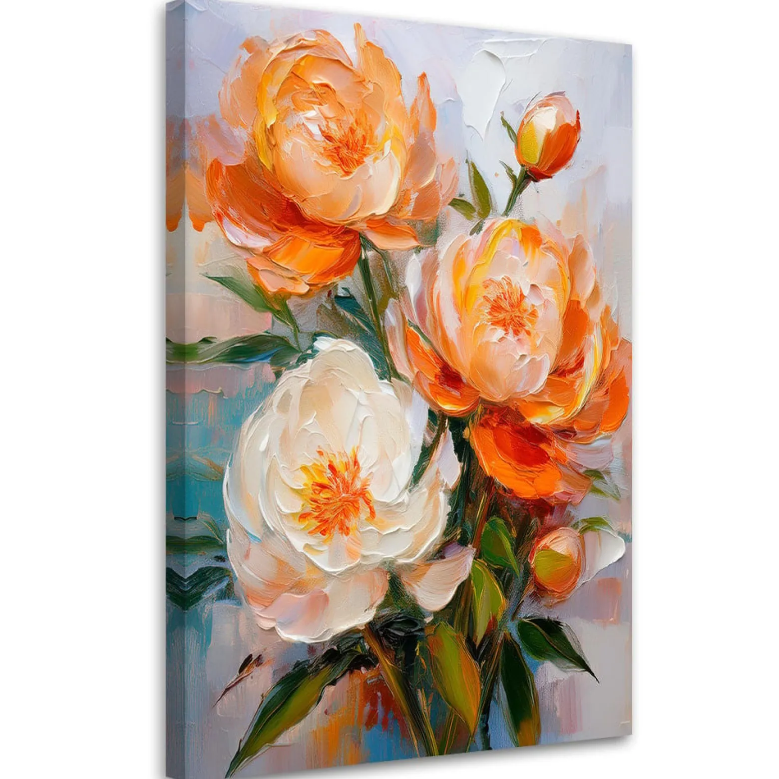 Feeby Obraz na płótnie, Pomarańczowe kwiaty Piwonii Malowane 40x60