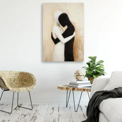 Feeby Obraz na płótnie, Zakochana Para na Beżowym Tle 40x60