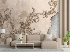 Feeby Fototapeta, Dzikie ptaki i liście na fresku 150x105