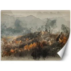 Feeby Fototapeta, Jesienny las we mgle abstrakcja watercolor 150x105