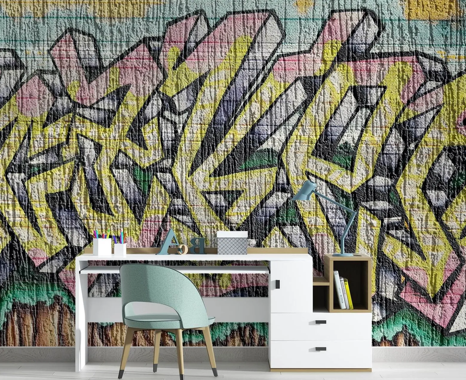 Feeby Fototapeta, Kolorowe graffiti na betonie 150x105