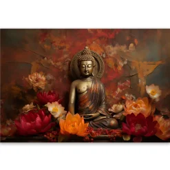Feeby Fototapeta, Medytujący Budda i kolorowe kwiaty 150x105