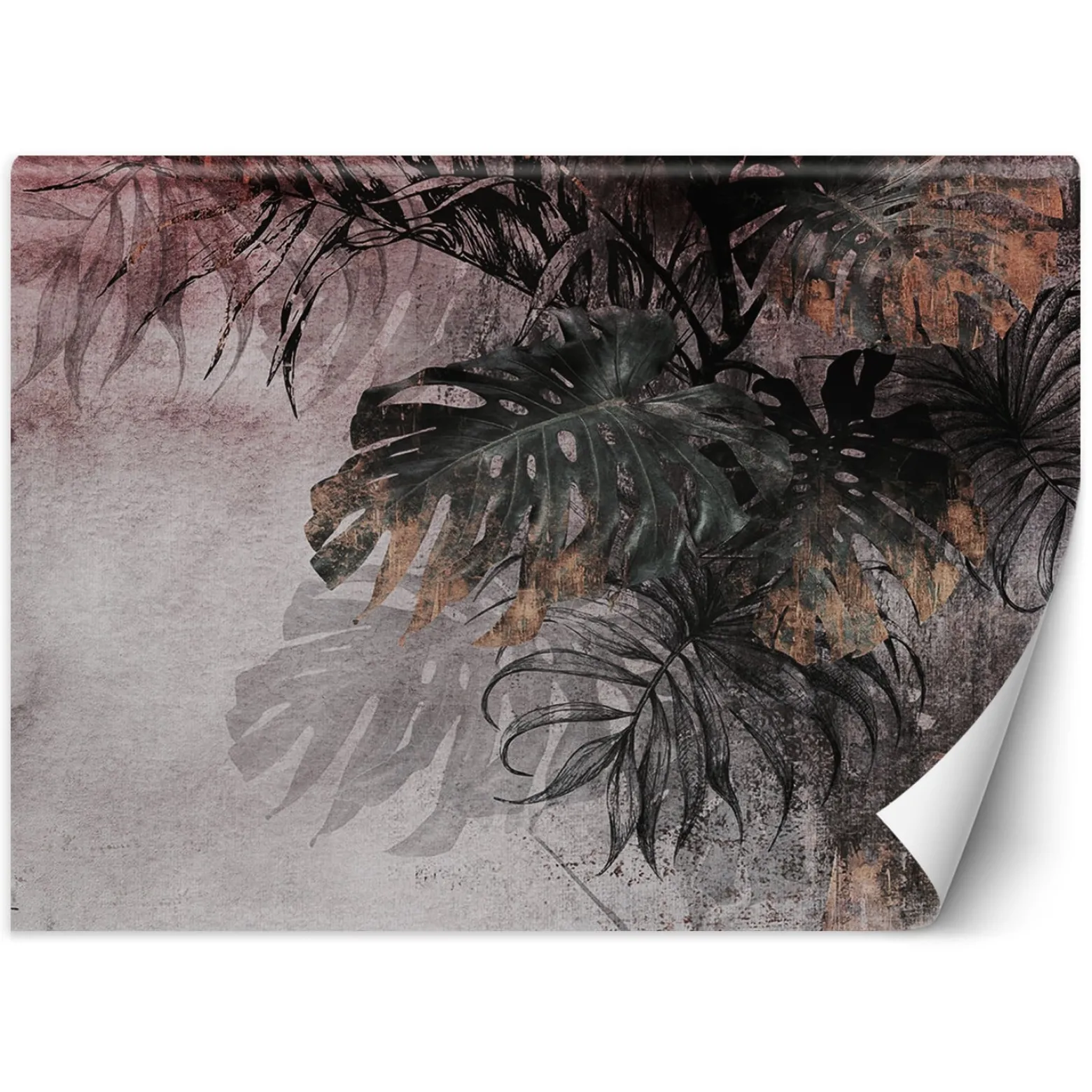 Feeby Fototapeta, Monstera Liście Róż Złoto 150x105