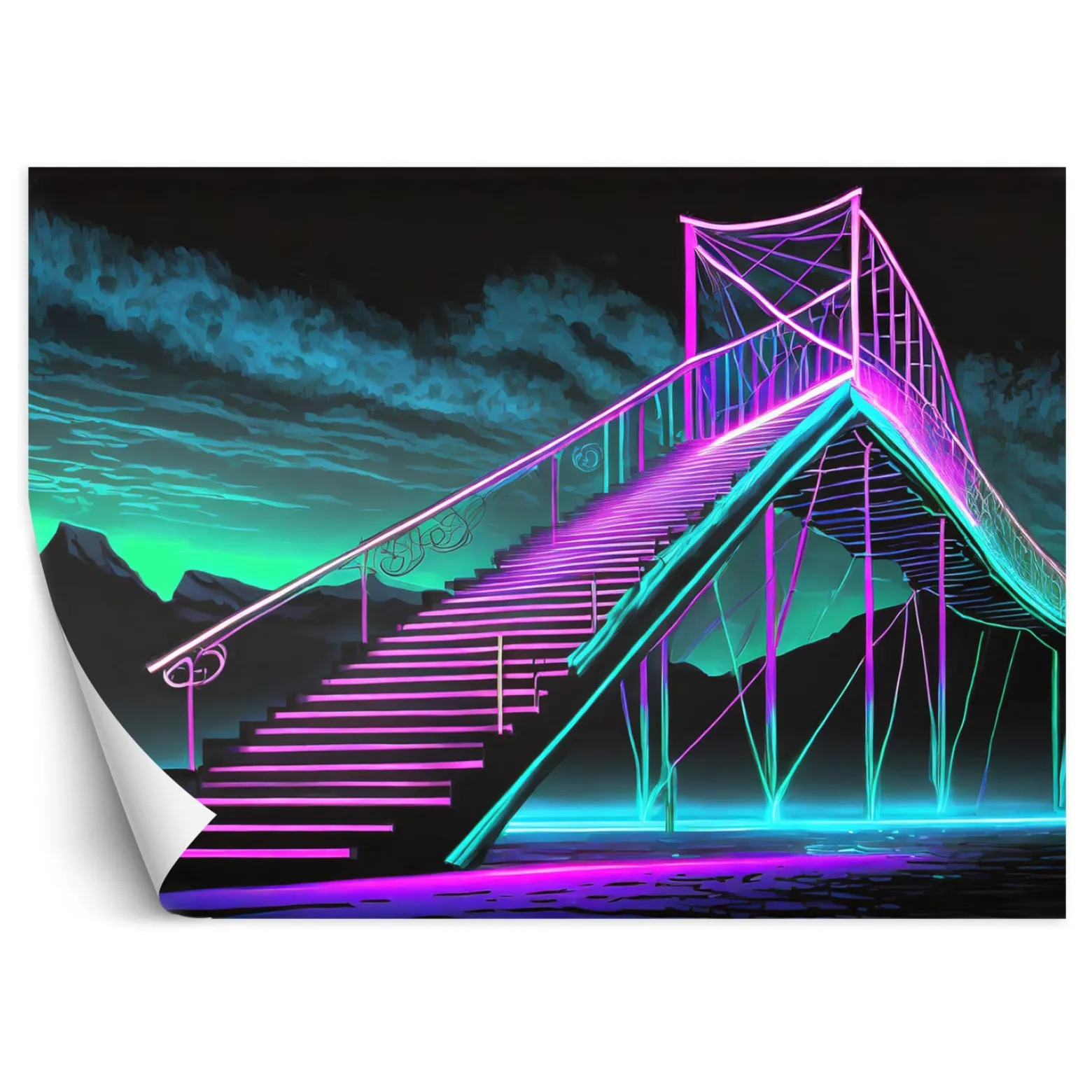 Feeby Fototapeta Neonowe schody Futurystyczna abstrakcja