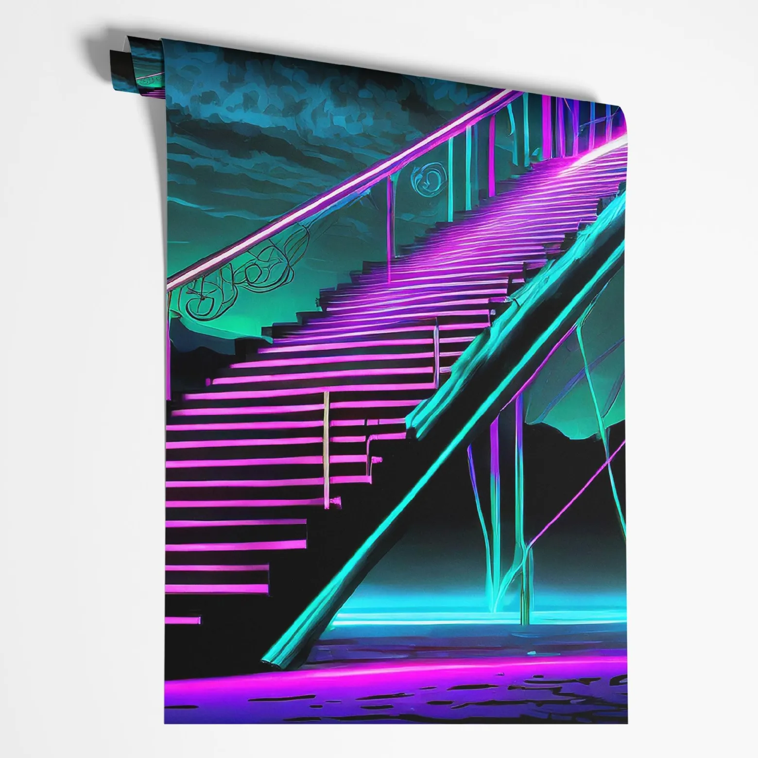 Feeby Fototapeta Neonowe schody Futurystyczna abstrakcja