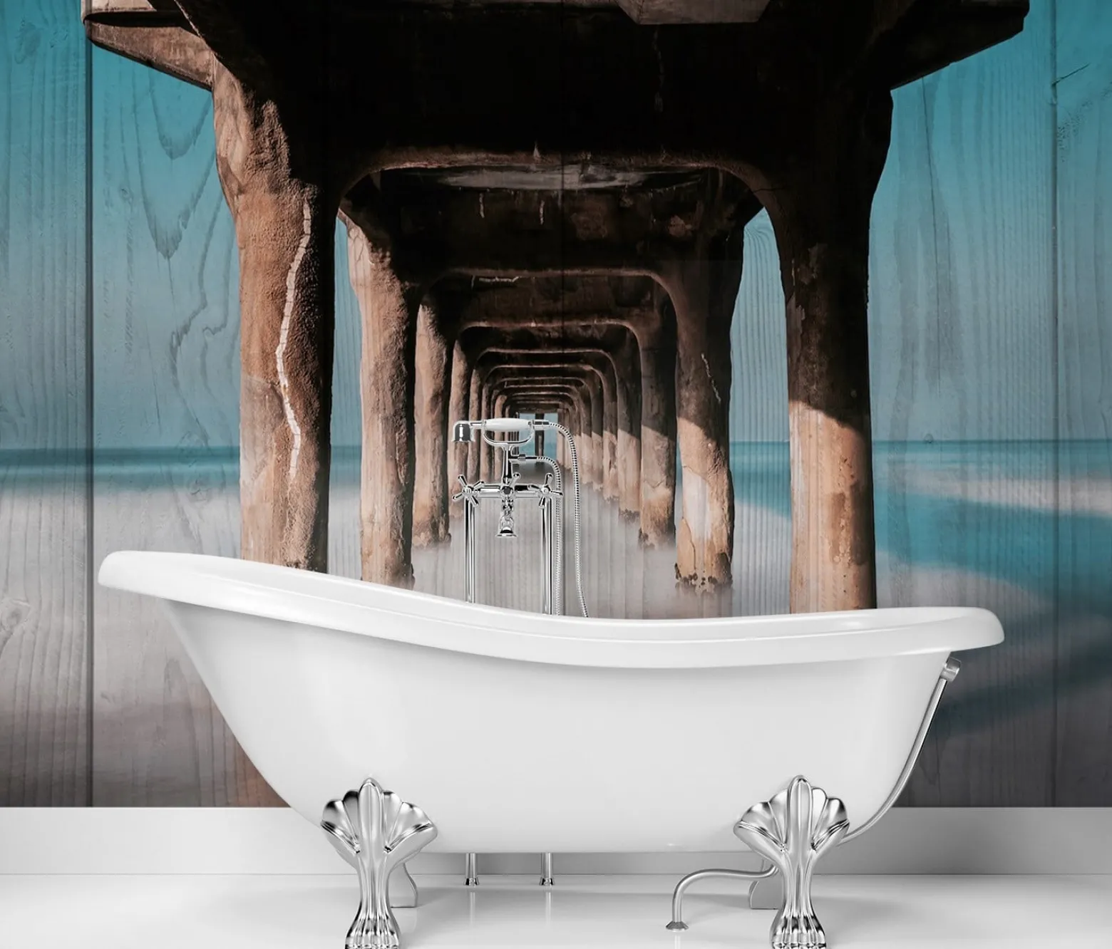 Feeby Fototapeta, Tunel drewniany pod molo 150x105