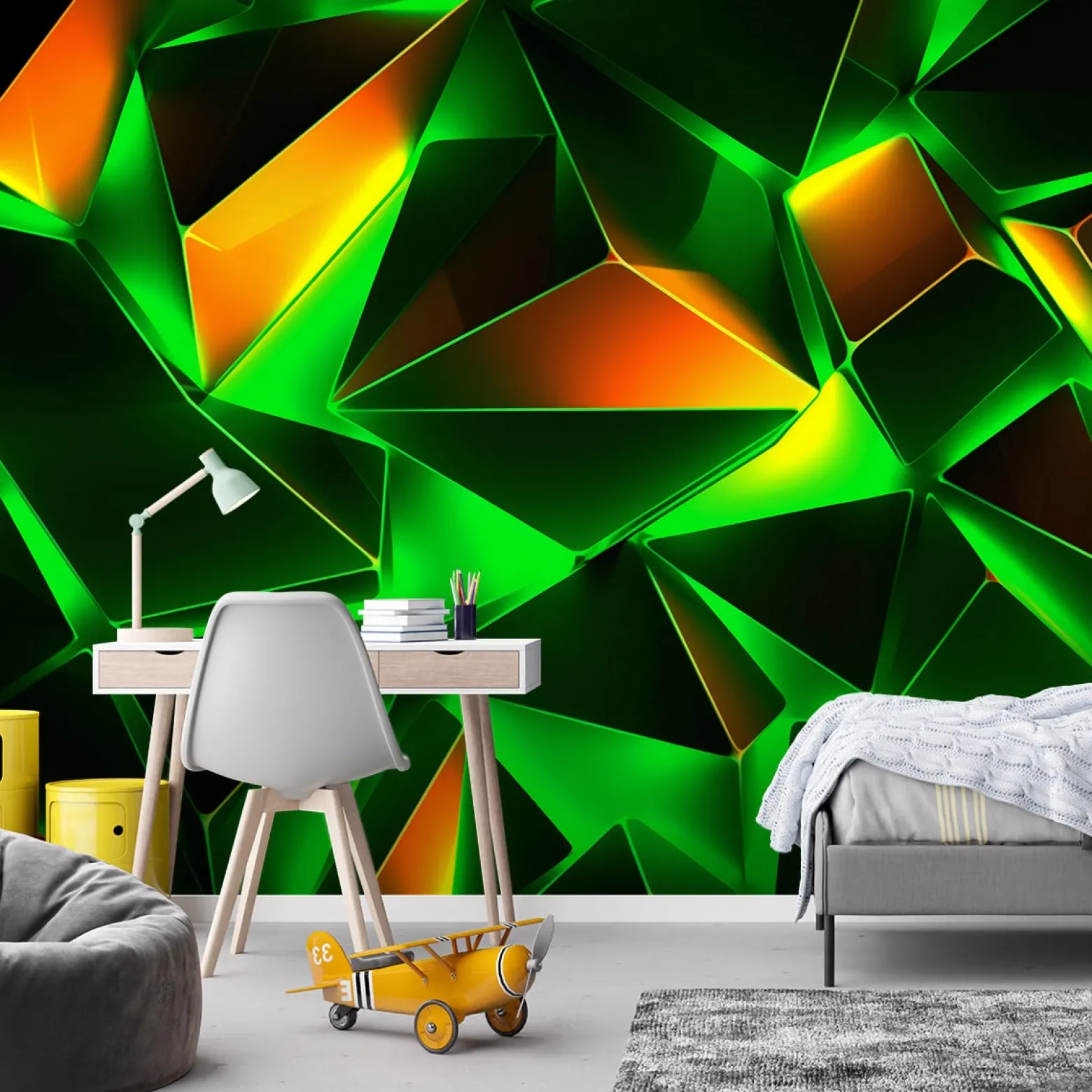 Feeby Fototapeta, Zielona abstrakcja geometryczna 3D 150x105