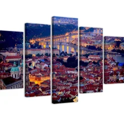 Feeby Obraz 5 częściowy na płótnie Praga o zmroku 100x70