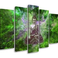 Feeby Obraz 5cz na płótnie Buddha Mandala Natura Zielony