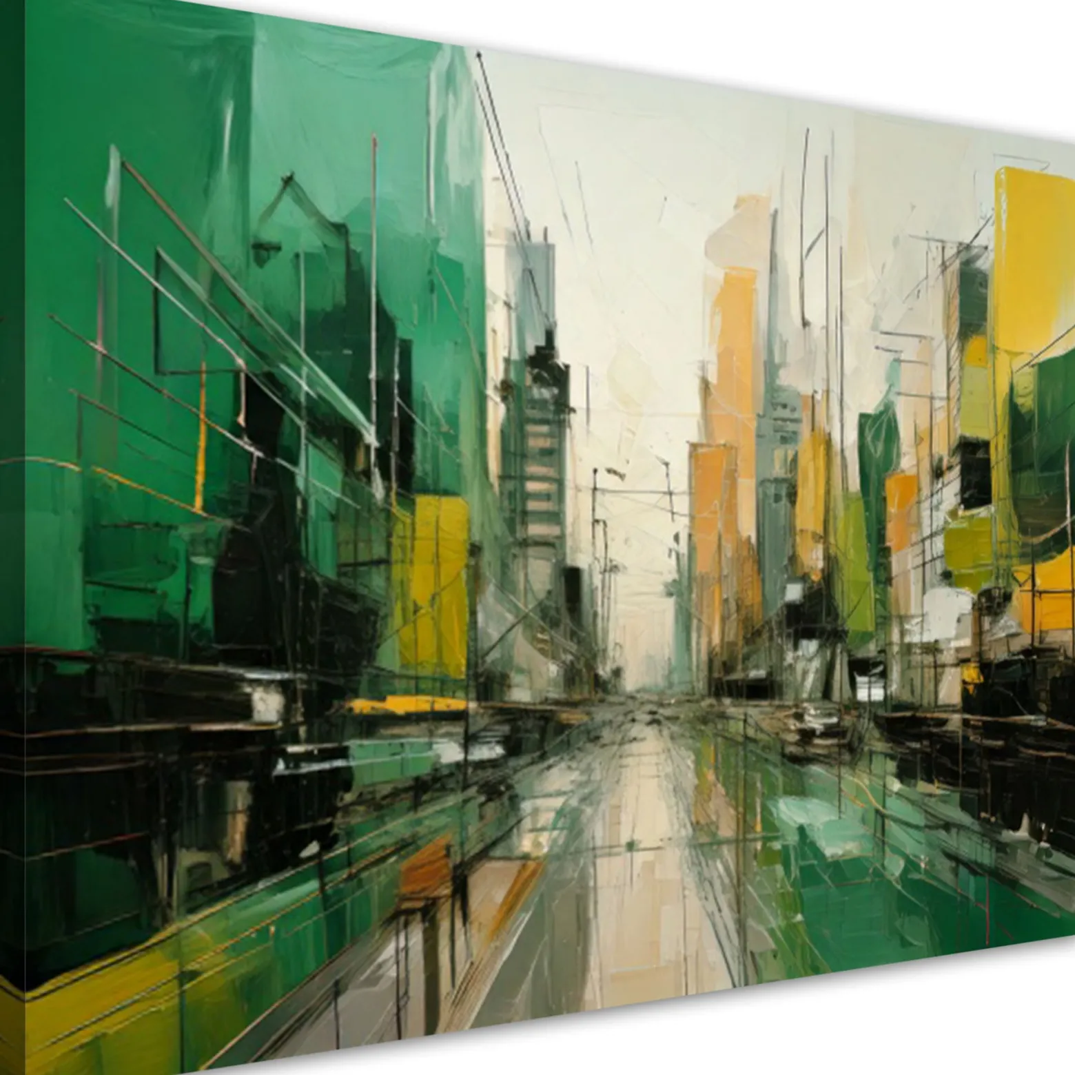 Feeby Obraz do salonu jadalni, Abstrakcyjne miasto zielony żółty 60x40