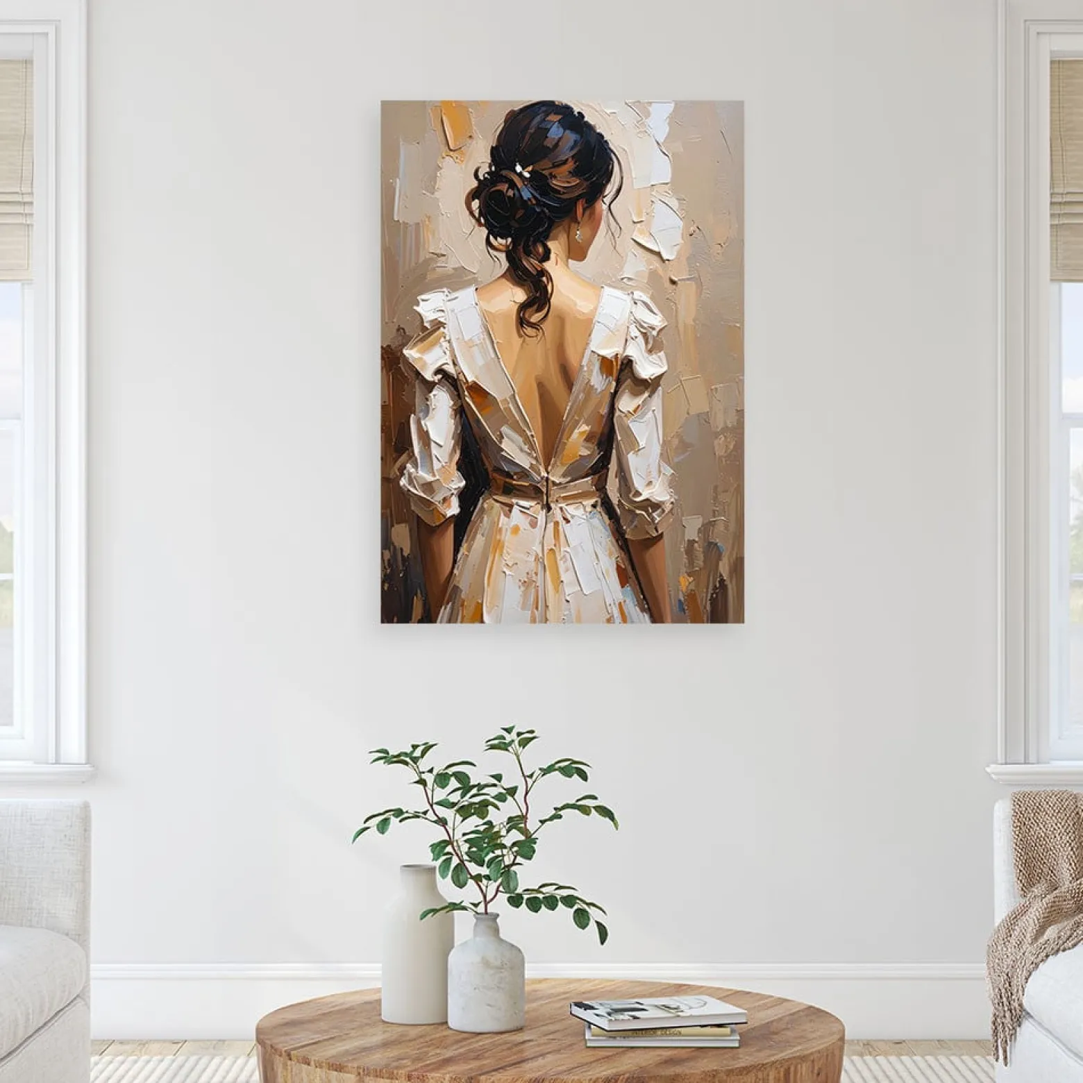 Feeby Obraz do salonu sypialni, Kobieta w białej sukni efekt farby 40x60