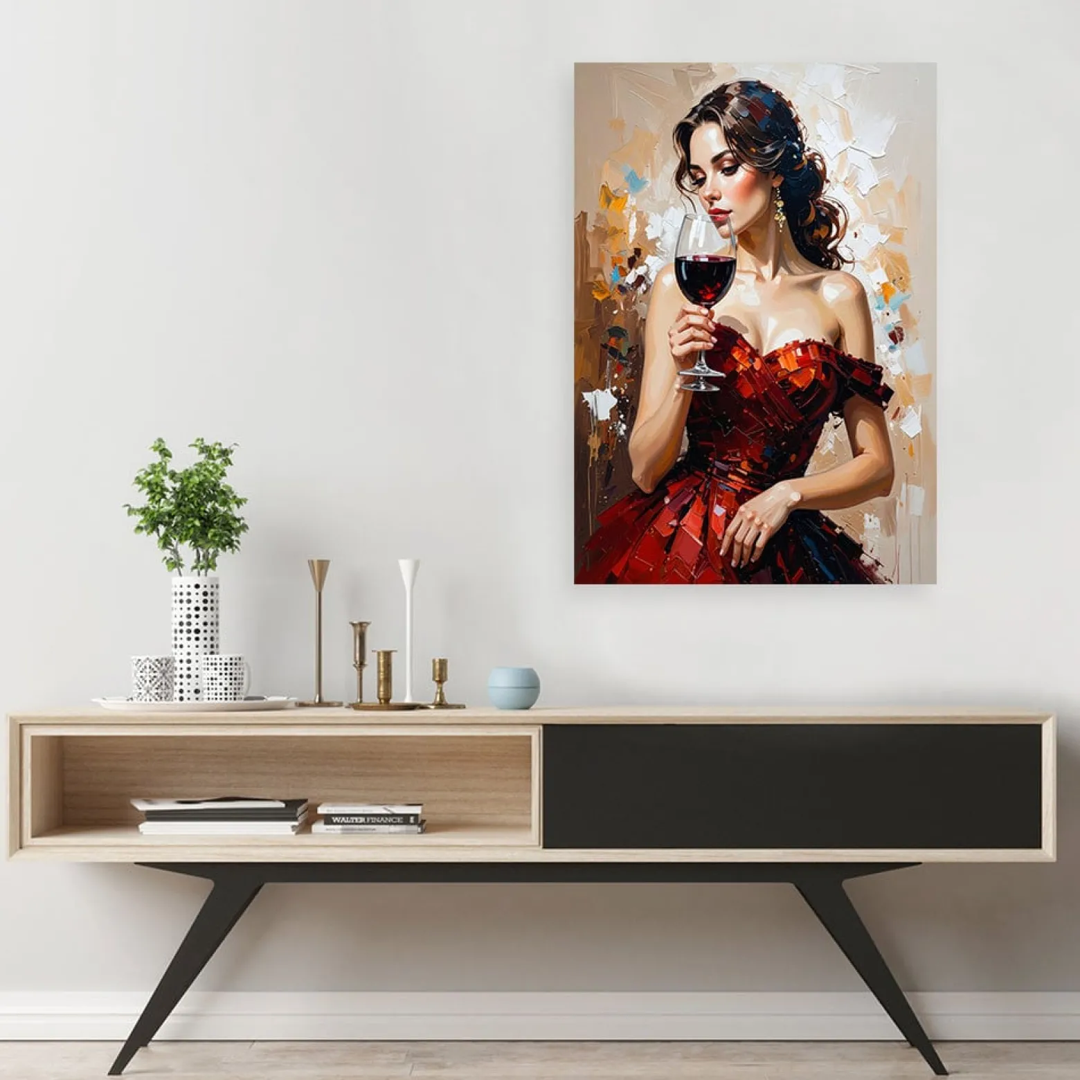 Feeby Obraz do salonu sypialni, Dziewczyna z kieliszkiem wina 40x60