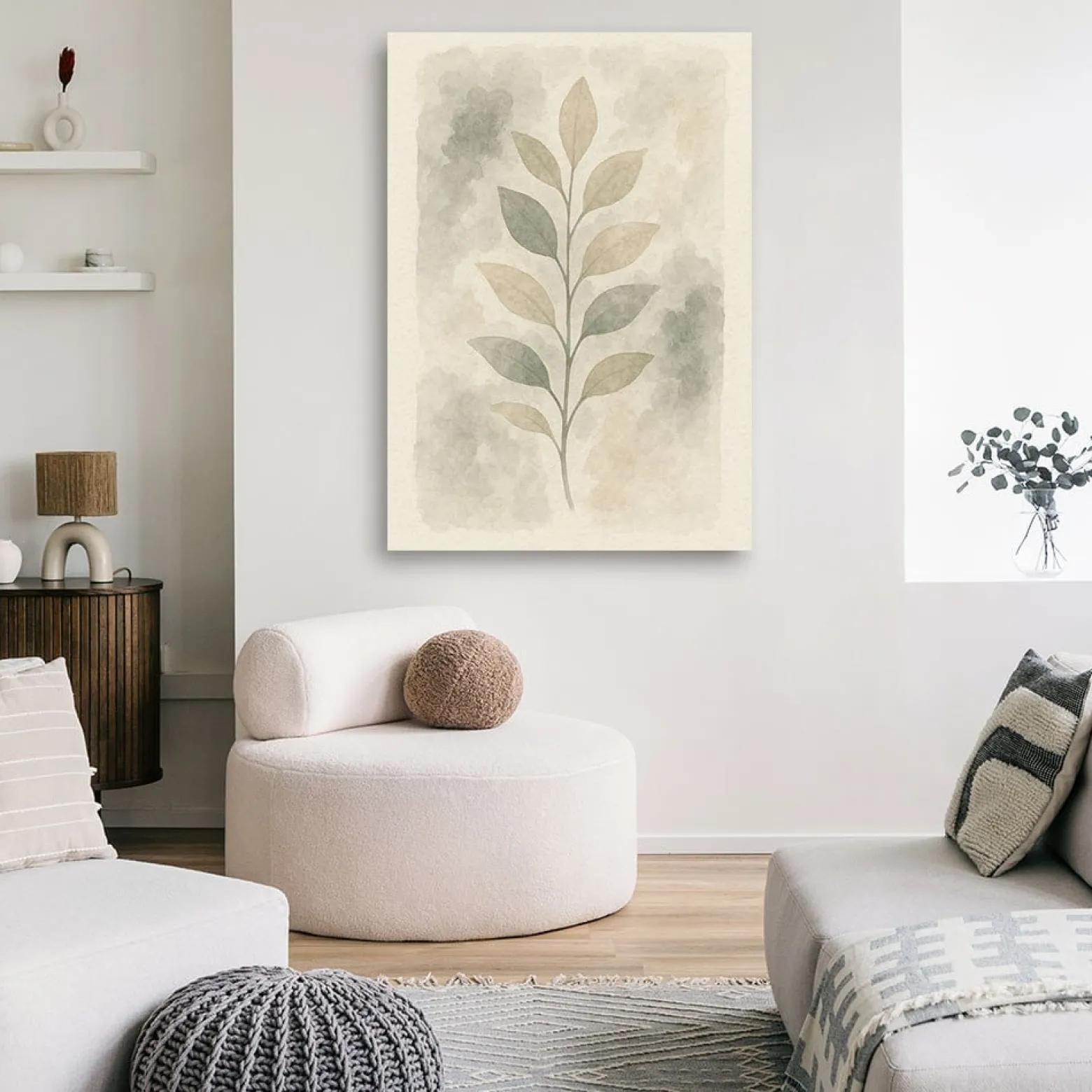 Feeby Obraz Japandi, Liście Botaniczne Akwarela Beżowy Minimalizm 40x60
