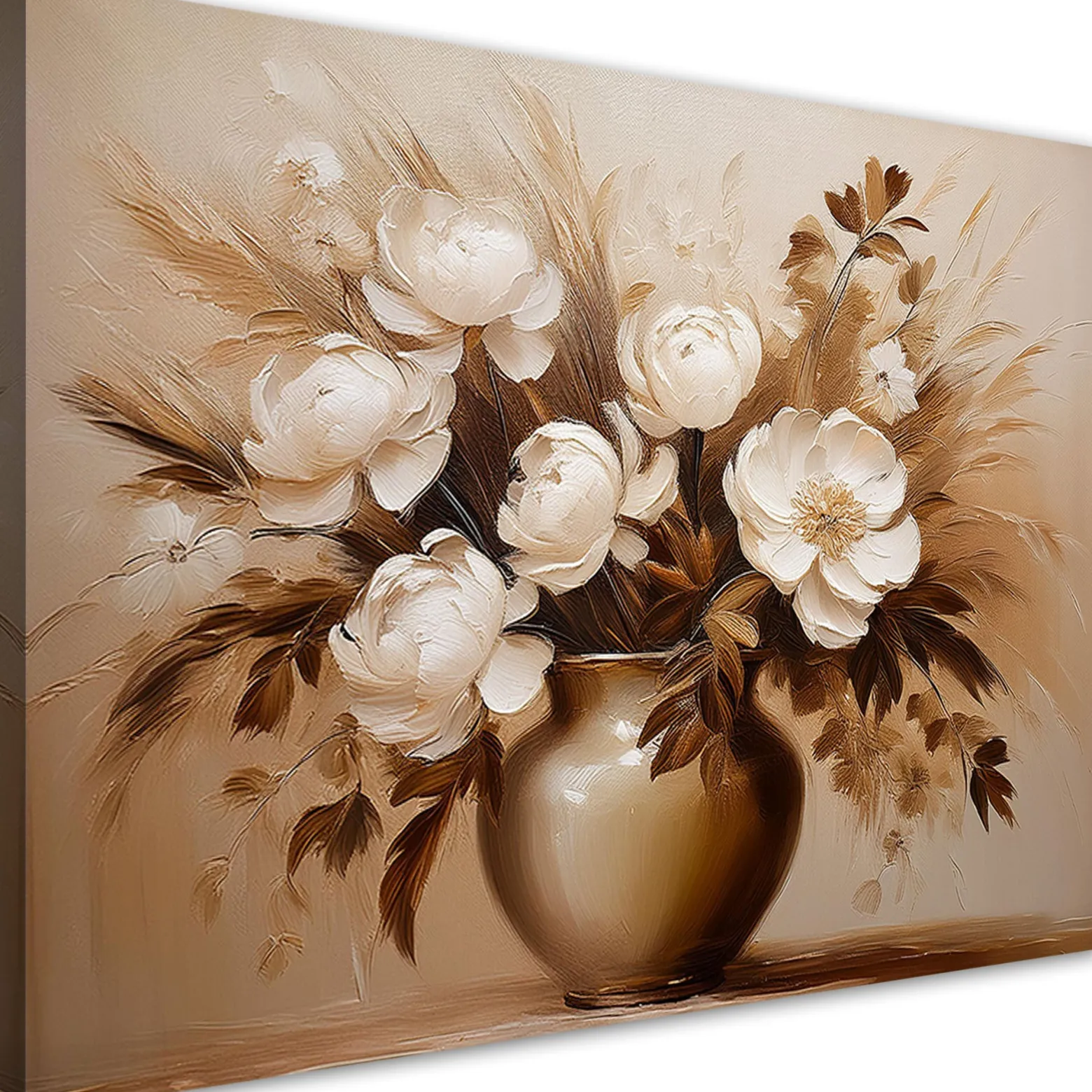 Feeby Obraz na płótnie, Beżowy Bukiet Kwiatów w Wazonie 60x40