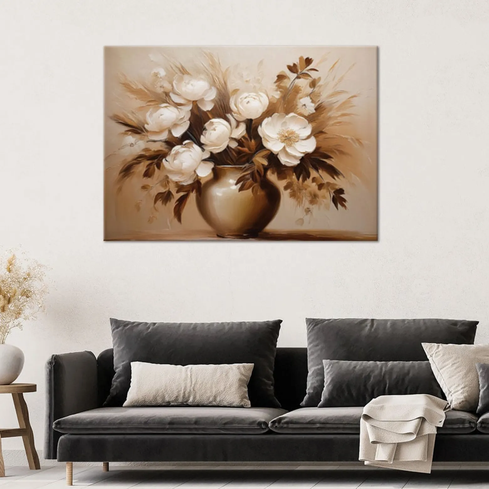 Feeby Obraz na płótnie, Beżowy Bukiet Kwiatów w Wazonie 60x40
