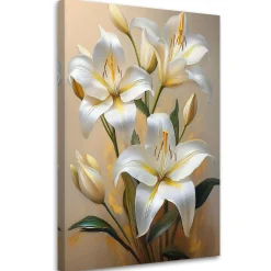 Feeby Obraz na płótnie, Białe Lilie Kwiaty Malowane 40x60