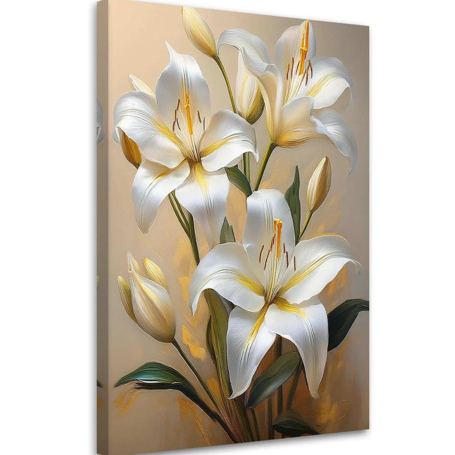 Feeby Obraz na płótnie, Białe Lilie Kwiaty Malowane 40x60