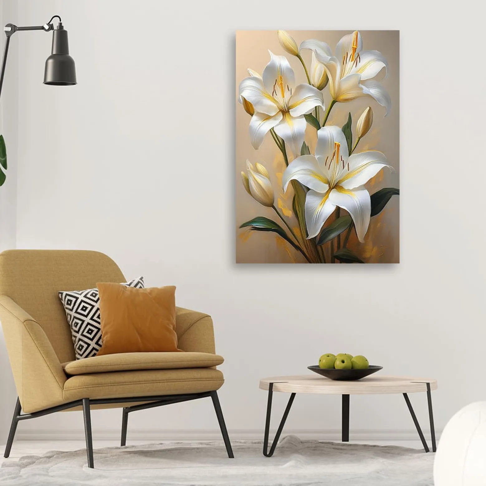 Feeby Obraz na płótnie, Białe Lilie Kwiaty Malowane 40x60