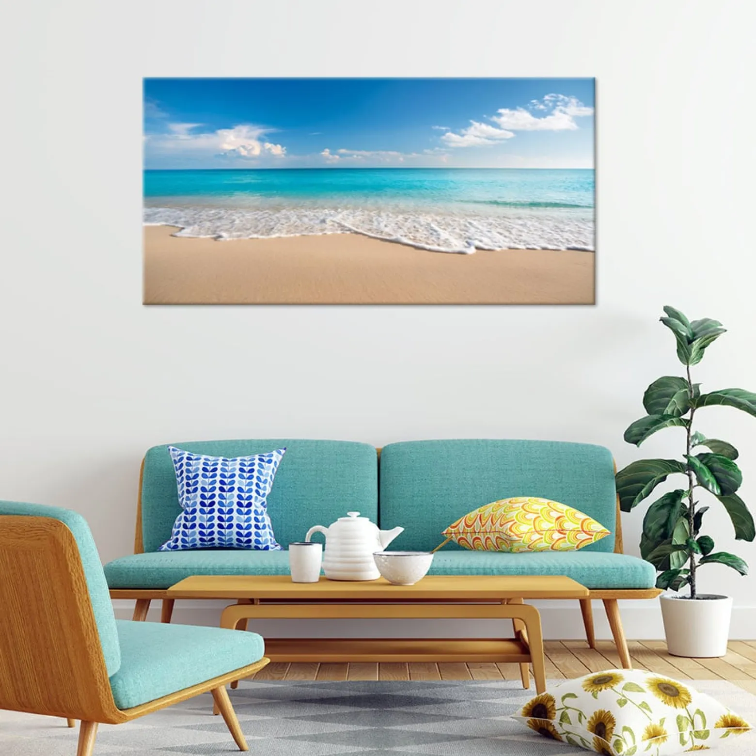 Feeby Obraz na płótnie, Błękitna Plaża Morze Pejzaż 80x40